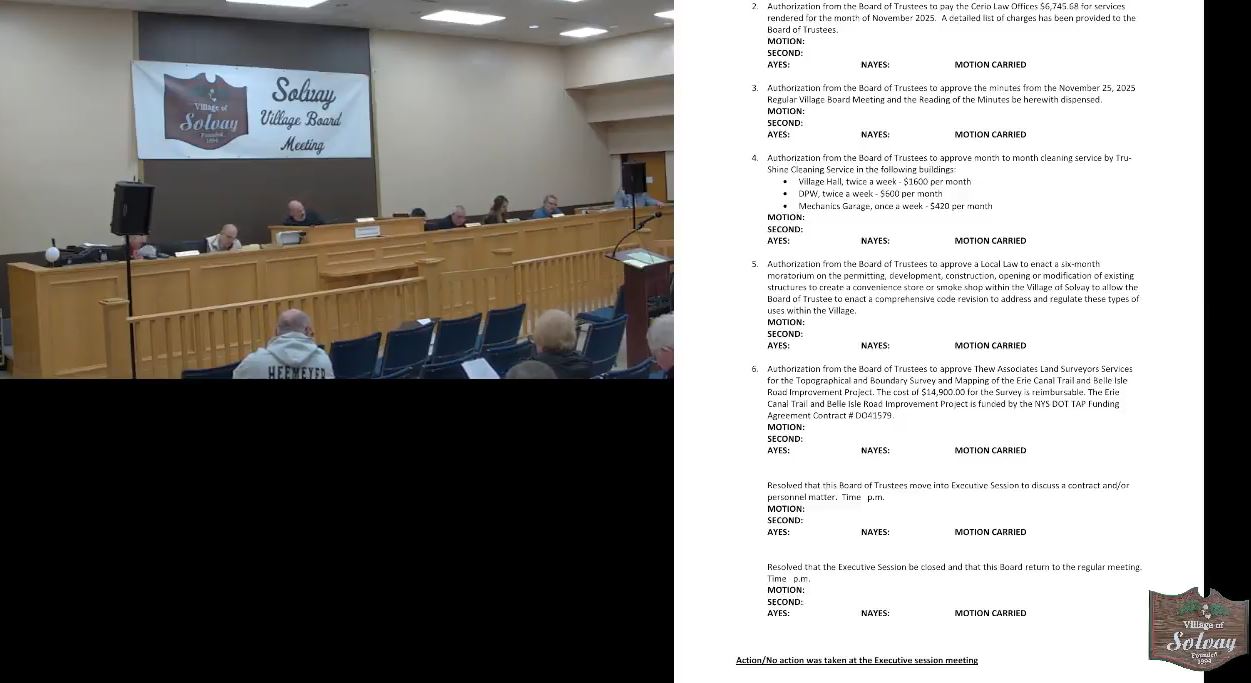 Village of Solvay Regular Board Meeting December 16th 2025
